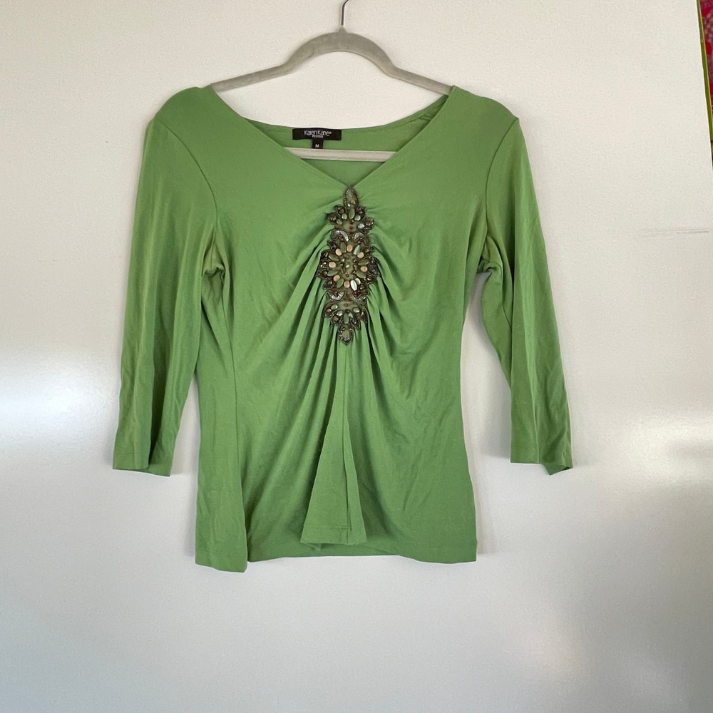 Karen Kain Fairy Core Y2K  90s Beaded Embellished Green Size Medium Petites‎